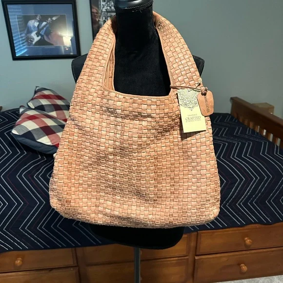 Leather Woven Tan Hobo Bag, NWT - Picture 2 of 6